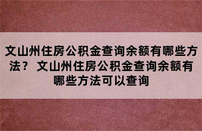 文山州住房公积金查询余额有哪些方法？ 文山州住房公积金查询余额有哪些方法可以查询